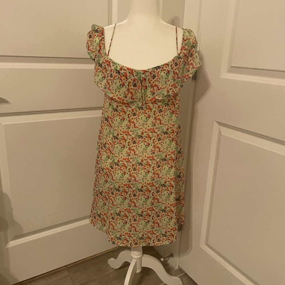 Zara Cold Shoulder Floral Slip Dress, Medium